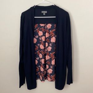 Market & Spruce Navy Blue Orange Floral Sweater
